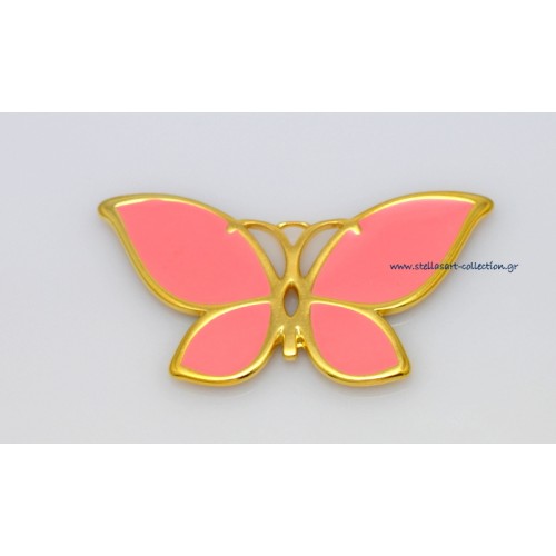 Μεταλλικό μενταγιόν πεταλούδα ΜΕΓΑΛΗ 52 x 28 mm με μυτερά φτερά και κοραλί σμάλτο      τιμή ανα τεμάχιο(προσφορά)