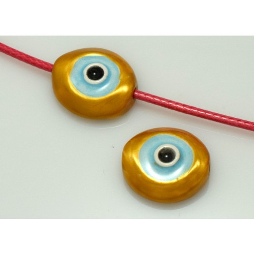 Κεραμικό μάτι 21x18mm ΜΕΣΑΊΟ με οριζόντια τρυπα (Ø2.2mm)ΧΡΥΣΑΦΙ με γαλάζιο σμάλτο εξαιρετικής ποιότητας     τιμή ανα τεμάχιο