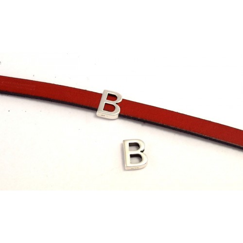 Μεταλλικό περαστό γράμμα ''B'' 15mm  σε ασημί αντικέ κατάλληλο για πλακέ κορδόνι 10x2mm τιμή ανα τεμάχιο
