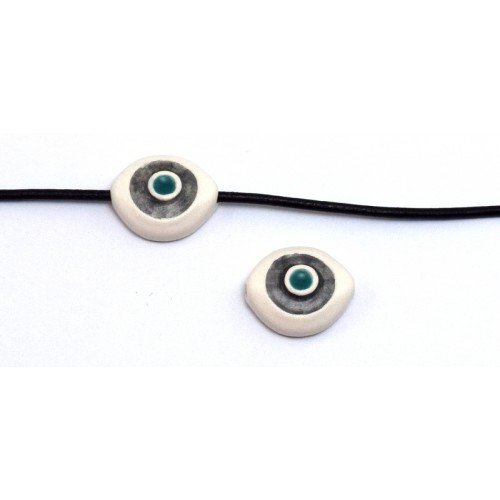 Κεραμικό μάτι ματ 21x18mm μεσαίο με οριζόντια τρύπα (Ø2.2mm) σε λευκό με ανθρακί σμάλτο-ανά τεμάχιο