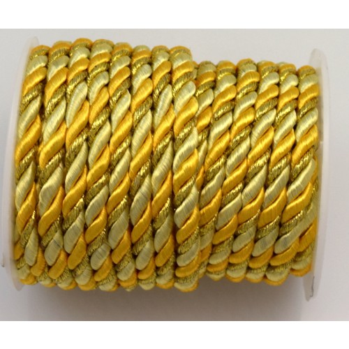 Στριφτό γυαλιστερό κορδόνι 5mm σε χρυσό-μπεζ χρώμα με μεταλλική χρυσή λωρίδα τιμή ανα μέτρο