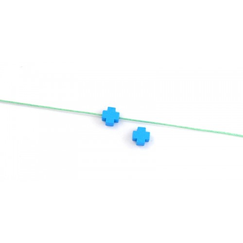 Ξύλινη χάντρα σταυρός 8mm με τρυπα 1.3mm σε γαλάζιο χρώμα τιμή ανα τεμάχιο