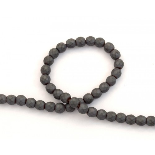 Αιματίτης (Hematite) mat faceted 6mm σε χρώμα γκρι και σχήμα σφαιρικό με τρύπα 1mm τιμή ανα χάντρα