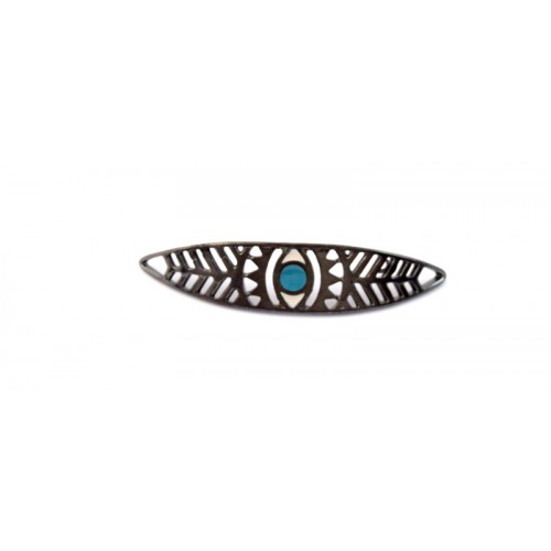 Μεταλλικό κυρτό μάτι boho 48 x 10,5 mm gun metal καταλληλο για βραχιόλι με πετρόλ-λευκό σμάλτο τιμή ανα τεμάχιο