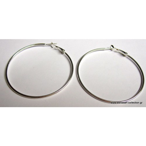 Σκουλαρίκια κρίκοι με κουμπωμα σε ασημί χρωμα 55mm     τιμη ανα ζευγάρι