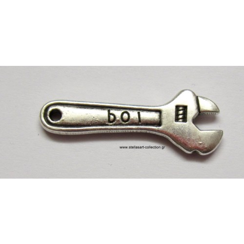 Μεταλλικό ασημί μενταγιόν γαλλικο κλειδί (εργαλειο)36x13mm     τιμή ανα τεμάχιο
