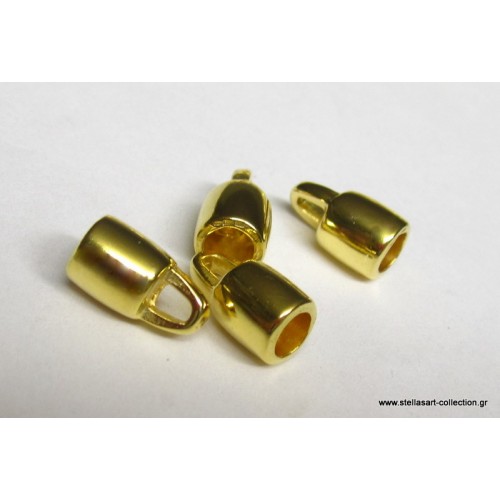 Mεταλλικοί ακροδέκτες με λεία επιφάνεια σε χρυσο γυαλιστερο για καουτσουκ και κορδόνι 4 mm στρογγυλό η τιμή είναι ανα τεμάχιο