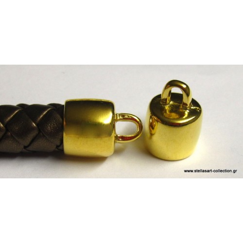Mεταλλικοί ακροδέκτες με λεία επιφάνεια σε χρυσο γυαλιστερο για καουτσουκ και κορδόνι 10 mm στρογγυλό η τιμή είναι ανα τεμάχιο