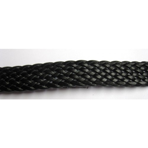 Πλακέ φαρδύ πλεκτό δέρμα σε μαύρο 22mm τιμη ανα μισό μέτρο 50cm