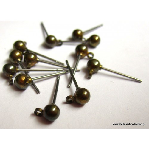 Καρφί σκουλαρικιού με μπιλάκι και κρίκο 4mm μπρονζέ-Η τιμή είναι ανα ζευγάρι(δύο κομματια)