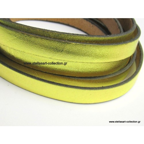 Πλακέ φυσικό δέρμα 10x2mm σε χρυσό μεταλλικό χρώμα, κατάλληλο για να διακοσμήσεις ότι θέλεις-τιμή ανά μισό μέτρο(50cm)