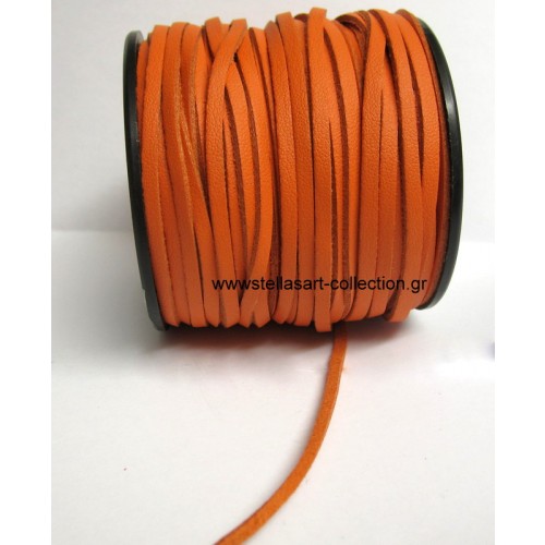 Κορδόνι σουέτ δέρμα συνθετικό πλακέ 3mm για την κατασκευή των κοσμημάτων και των μαρτυρικών σου, σε πορτοκαλί χρώμα-ανά μέτρο