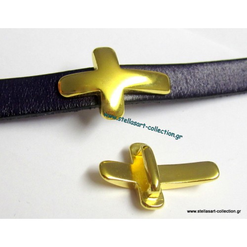 Μεταλλικό μοτιφ,διακοσμητικο για πλακέ δέρμα 10X2.5mm,σταυρός πομπέ σε χρυσό γυαλιστερό     τιμή ανα τεμάχιο