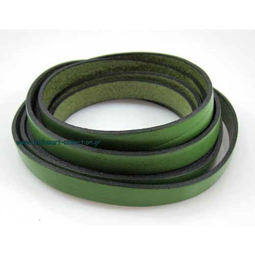 Πλακέ φυσικό δέρμα 10x2mm σε πράσινο χρώμα, κατάλληλο για να διακοσμήσεις ότι θέλεις-τιμή ανά μισό μέτρο(50cm)