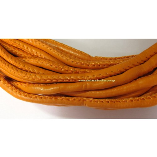 Στρογγυλό συνθετικό κορδόνι 5mm με ραφή σε πορτοκαλί χρώμα     τιμή ανα μέτρο
