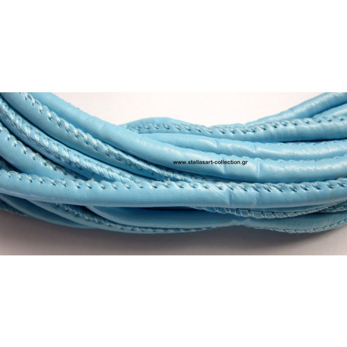 Στρογγυλό συνθετικό κορδόνι 5mm με ραφή σε γαλάζιο χρώμα     τιμή ανα μέτρο