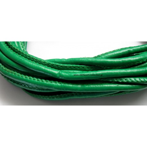 Στρογγυλό συνθετικό κορδόνι 5mm με ραφή σε πράσινο χρώμα     τιμή ανα μέτρο