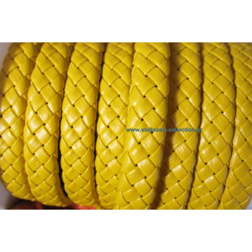 Kορδόνι οβάλ πλακέ πλεκτό  -9mm- κίτρινο από δερματίνη -Η τιμή είναι ανα μέτρο