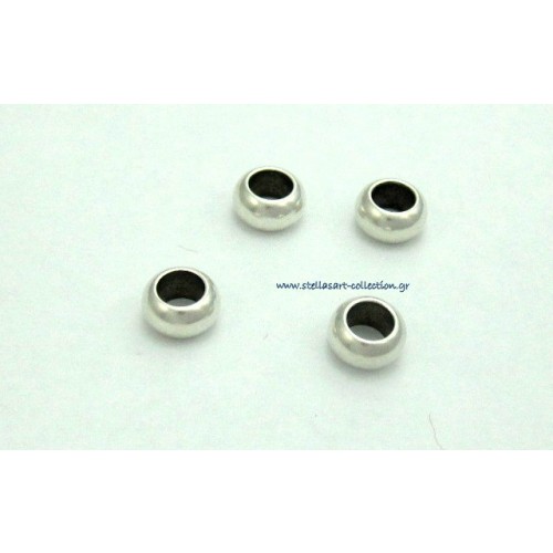 Χάντρα στρογγυλή ορειχάλκινη 4 x 7 mm που χωράει κορδόνι στρογγυλό μέχρι 4mm (Ø4) επάργυρο αντικέ     τιμη ανα τεμάχιο