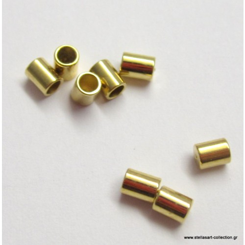 Καπελάκι κυλινδρακι  χρυσαφί για κορδόνι-καουτσουκ 2mm -τιμή ανα τεμάχιο(1 κομματι)