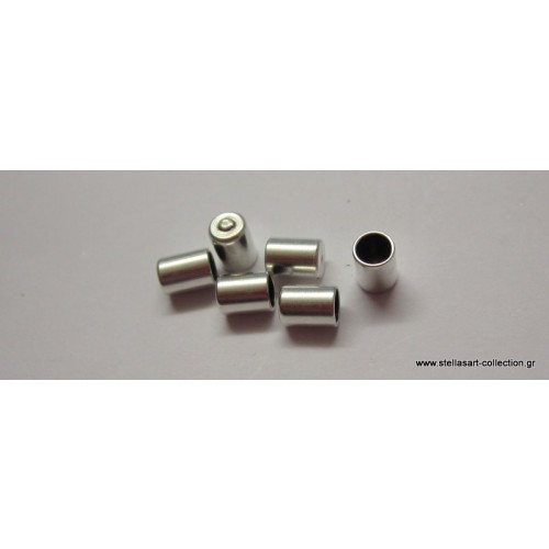 Καπελάκι κυλινδρακι  ασημί για κορδόνι-καουτσουκ 3mm -τιμή ανα τεμάχιο(1 κομματι)