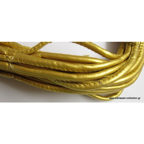 Στρογγυλό συνθετικό κορδόνι 3mm με ραφή σε  χρυσό  χρώμα     τιμή ανα μέτρο
