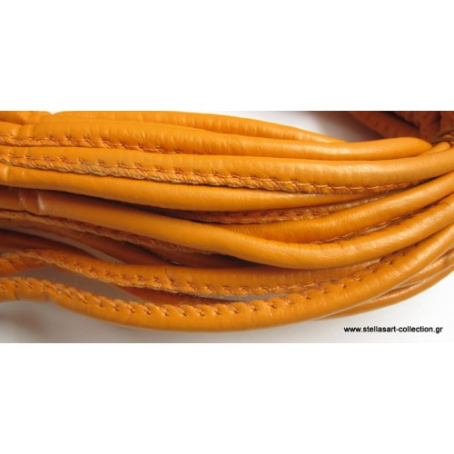 Στρογγυλό συνθετικό κορδόνι 3mm με ραφή σε  πορτοκαλί χρώμα     τιμή ανα μέτρο