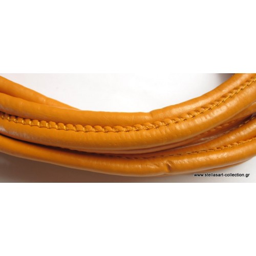 Στρογγυλό συνθετικό κορδόνι 7mm με ραφή σε πορτοκαλι χρώμα     τιμή ανα μέτρο