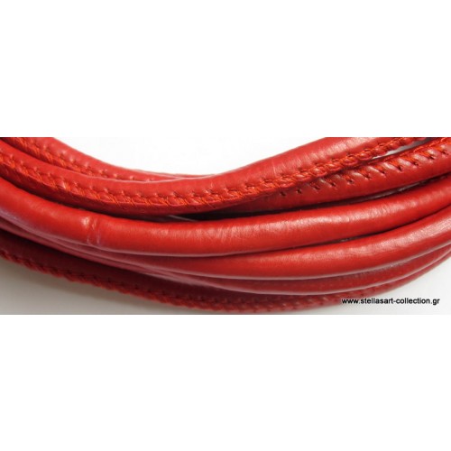 Στρογγυλό συνθετικό κορδόνι 7mm με ραφή σε κοκκινο χρώμα     τιμή ανα μέτρο