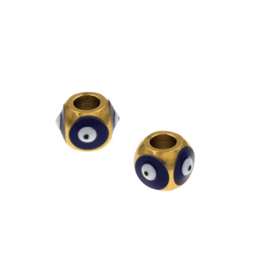 Ατσάλινη πολυγωνική χάντρα μάτι σε χρυσαφί με μπλε σμάλτο, κατάλληλη για την κατασκευή κοσμημάτων-ανά τεμάχιο