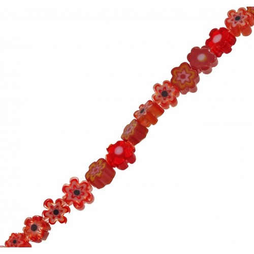 Χάντρα γυάλινη Millefiori λουλουδάκι σε κόκκινο χρώμα μέγεθος 5mm-Τιμή ανά χάντρα.