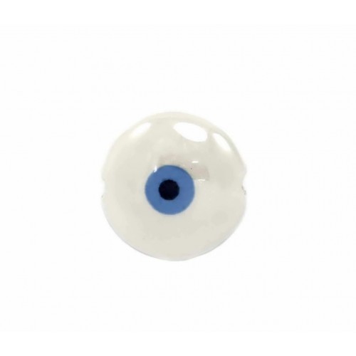 Kεραμική χάντρα μάτι 15x6,5mm και τρύπα 2mm σε λευκό χρώμα, κατάλληλο για την κατασκευή κοσμημάτων-ανά τεμάχιο