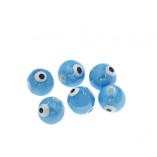 Kεραμική χάντρα στρογγυλή με μάτι 10mm σε γαλάζιο χρώμα κατάλληλη για την κατασκευή κοσμημάτων-ανά τεμάχιο