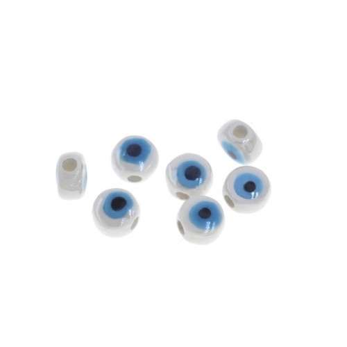 Κεραμική χάντρα μάτι στρογγυλή πλακέ 8,5mm με τρύπα 2mm, κατάλληλη για την κατασκευή κοσμημάτων-ανά τεμάχιο