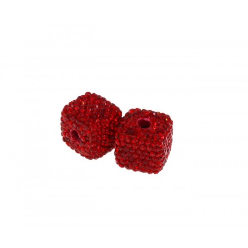 Χάντρα κύβος shamballa με στρας 13mm σε κόκκινο χρώμα, κατάλληλη για την κατασκευή κοσμημάτων-ανά τεμάχιο