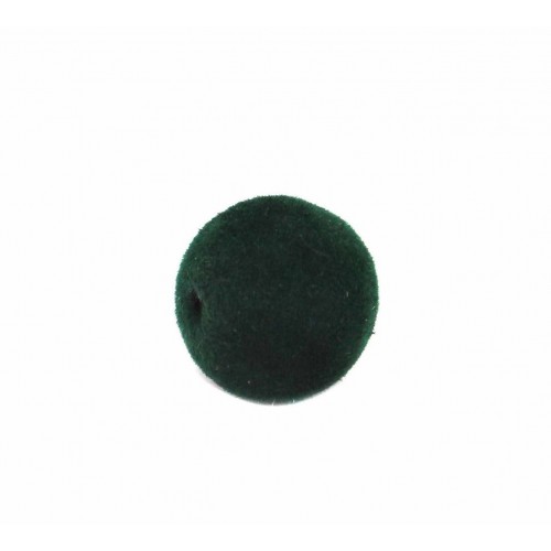 Χάντρα πλαστική βελούδινη στρογγυλή 14mm και Φ2,5mm σε κυπαρισσί χρώμα-ανά τεμάχιο