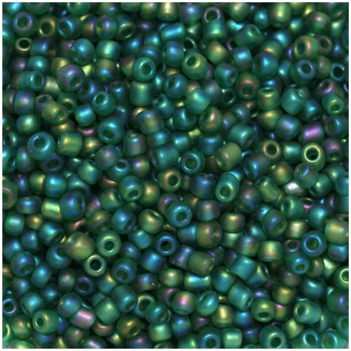 Γυάλινη χάντρα ροκάι No8 (~2,9mm) σε πράσινο ψυχρό χρώμα, κατάλληλη για την κατασκευή κοσμημάτων-τιμή ανά συσκευασία 20 γραμμ.