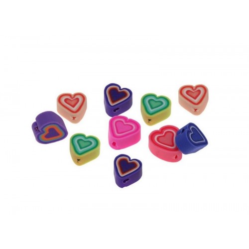 Χάντρες φίμο καρδούλα 10mm πολύχρωμο με ρίγα, κατάλληλες για την κατασκευή κοσμημάτων-τιμή ανά συσκ. 10τμχ (τυχαία επιλογή χρωμάτων)