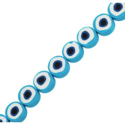 Χάντρες φίμο  μάτι 10mm σε γαλάζιο-τιμή ανα συσκευασία(10τμχ)