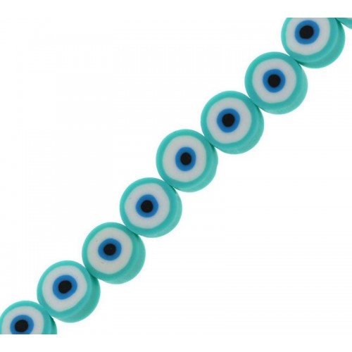 Χάντρες φίμο  μάτι 10mm σε γαλάζιο-τιμή ανα συσκευασία(10τμχ)