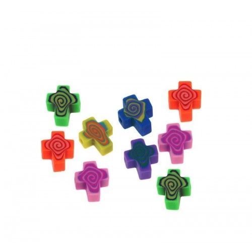Χάνδρα fimo σταυρός με swirl 10x12mm σε διάφορα χρώματα-ανά τεμάχιο(τυχαία επιλογή)