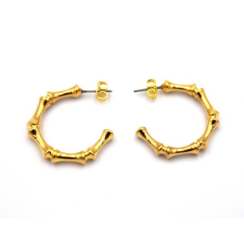 Σκουλαρίκια κρίκος Bamboo με καρφί τιτανίου επιχρυσωμένα 24κ - τιμή ανά ζευγάρι