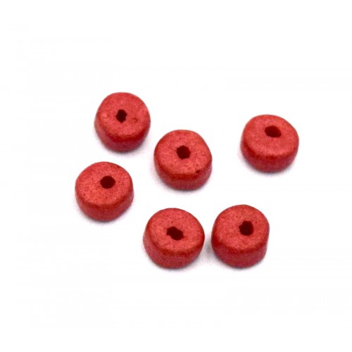 Κεραμική χάνδρα ροδέλα 5,3X2,5mm με τρύπα 1,2mm σε κόκκινο χρώμα  . Τιμή ανά συσκευασία 10τεμ