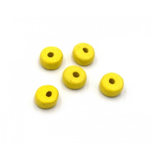 Κεραμική χάνδρα ροδέλα 5,3X2,5mm με τρύπα 1,2mm σε κίτρινο λεμονί χρώμα  . Τιμή ανά συσκευασία 10τεμ