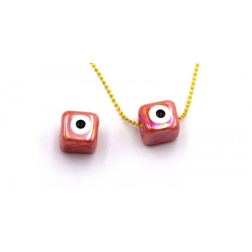 Κεραμικός κύβος 10mm σε κόκκινο σμάλτο με μάτι-ανά τεμάχιο