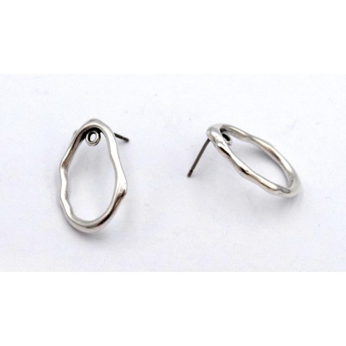 Σκουλαρίκια οβάλ οργανικά σε μεσαίο μέγεθος με εσωτερικό κρικάκι σε ασημί αντικέ, κατάλληλα για την κατασκευή κοσμημάτων-τιμή ανά ζευγάρι (χωρίς κούμπωματα)