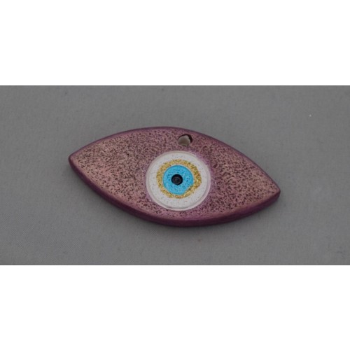 Μεσαίο  κεραμικό μοτίφ μάτι  6,8X3.5CM σε χρώμα σάπιο μήλο  με τρύπα στην πάνω μεριά. Ανα τεμάχιο