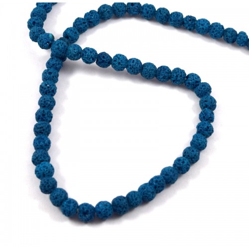 Φυσικές πέτρες Λάβα ακατέργαστες 6mm σε  χρώμα πετρόλ . Τιμή είναι ανα τεμάχιο(μία χάντρα)