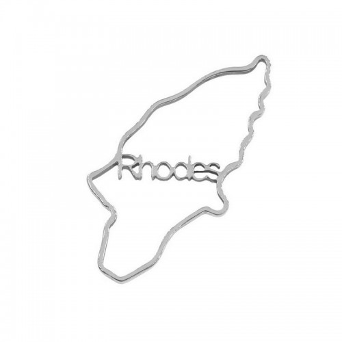 Μικρό περίγραμμα από ατσάλι Ρόδος  σε ασημί που γράφει "Rhodes" κατάλληλο για την κατασκευή κοσμημάτων-ανά τεμάχιο