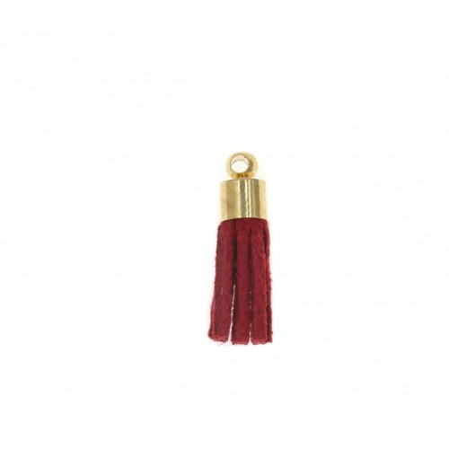Φούντα σουέτ 15mm κόκκινη με καπελάκι χρώμα χρυσό-τιμή ανά τεμάχιο